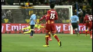 2010 Soccer Worldcup Quarter Final  Ghanas First Goal vs Uruguay [upl. by Rdnaskela]