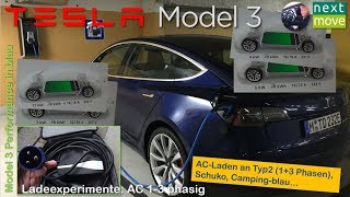 Tesla Model 3 an Wechselstrom aufladen Typ2 Schuko CEE  Ladeexperimente [upl. by Leunamesoj]