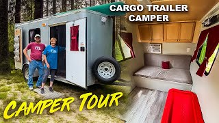 LOW COST  Cargo Trailer Camper DIY Conversion TOUR [upl. by Aivatal609]