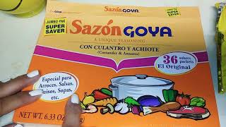 The secret spice to almost all cooking Sazon Goya Latino spice how to make arroz con pollo recipe [upl. by Eidassac589]