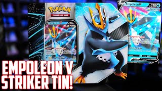 WHAT PACKS are INSIDE Empoleon V Strikers Tin Opening [upl. by Sirtemed117]