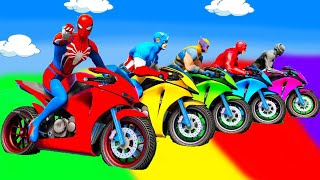 الأبطال الخارقين على القضبان دوامة قمع جسر 🚴‍♂️ SPIDER MANon Motorcycle in Spiral Bridge Stunt Rid [upl. by Orvil973]