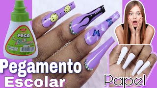 Uñas postizas con papel📜 y pegamento [upl. by Edina291]