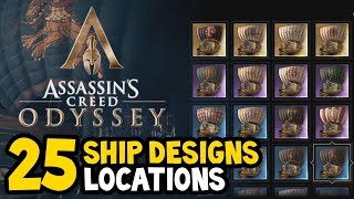 Assassins Creed Odyssey  ALL SHIP DESIGNS  SKINS Locations Guide [upl. by Ajssatsan]