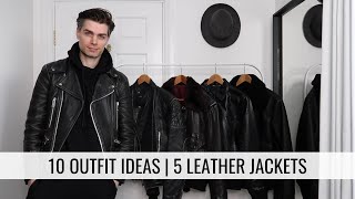 10 Outfit Ideas with 5 Classic Leather Jackets  Mens Fashion [upl. by Shelman491]