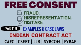 Fraud  Misrepresentation  Mistake  Free Consent  Indian Contract Act  Caselaws  Example [upl. by Esirahs]