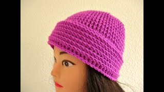 Crochet beanie hat Ladies Womens How to crochet tutorial 20quot22quot  Designed by Happy Crochet Club [upl. by Gerrilee541]