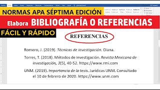 CÓMO HACER LA BIBLIOGRAFÍA O REFERENCIAS EN WORD SEGÚN NORMAS APA SÉPTIMA EDICIÓN 7ma  EJEMPLO [upl. by Hnim]