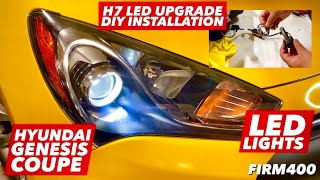 HYUNDAI GENESIS COUPE H7 LED LIGHTS UPGRADE LOW BEAM HEADLIGHTS INSTALLATION DIY [upl. by Olatha]