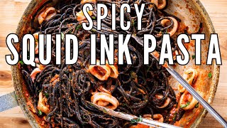 SQUID INK SPAGHETTI With Tender Spicy Calamari [upl. by Summer473]