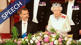 The Queen gives a speech at the State Banquet  Spain State Visit [upl. by Nadnarb]