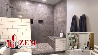 Large Walk In Tile Shower  Bathtub Conversion  Full Bathroom Remodel  Time Lapse [upl. by Kachine]