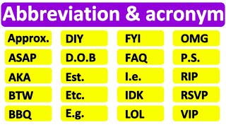 20 COMMON ABBREVIATIONS amp ACRONYMS  Learn with examples  English vocabulary [upl. by Ecnerual]