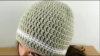 Crochet Beanie hat Simple Basic for LADIES  MENS Size 22quot24quot  tutorial Happy Crochet Club [upl. by Benoit]