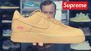 FINALLY GOT EMSUPREME X NIKE AIR FORCE 1 LOW quotWHEATquot REVIEW  ON FEET [upl. by Micki]