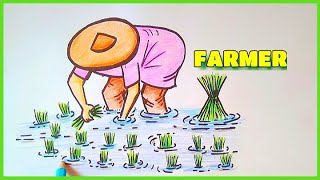 FARMER DRAWING — How To Draw a FARMER  Agriculture Drawing▪︎ Mousumi Zone [upl. by Fairlie]