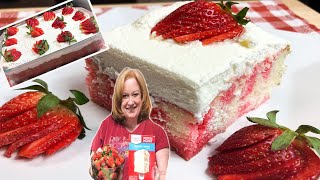 The Easiest STRAWBERRY SHORTCAKE POKE CAKE  Recipe Using Box Cake Mix [upl. by Zoha]