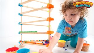 Genevieve Teaches Colors with a fun Wooden Marble Maze [upl. by Akerdnahs]