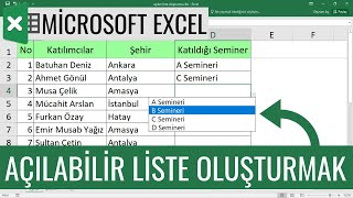 EXCEL AÇILIR LİSTE OLUŞTURMAK  SEÇMELİ HÜCRE OLUŞTURMAK  VERİLERİ LİSTEDEN SEÇME  Excel Dersleri [upl. by Zelikow]