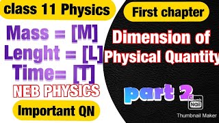 Class 11 Unit and Dimensions chapter 1  Imp Question from Dimension analysis  part 2 [upl. by Eleets]