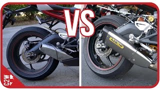 Stock Exhaust vs Arrow slipon  2016 Triumph Daytona 675r [upl. by Ardnuek997]