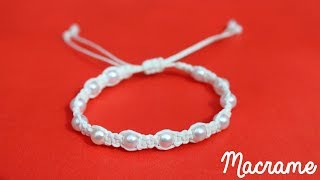 Como hacer una Pulsera de hilo simple con perlas✧ NUDO PLANO Macrame [upl. by James]