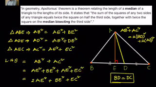 Geometry Apollonius theorem  proof by Pythagoras theorem [upl. by Nnyliram56]