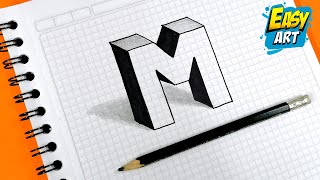 Dibujos muy FACILES  Como Dibujar LETRAS en 3D letra M  Easy way to Draw 3D letters  Letter M [upl. by Zinck]