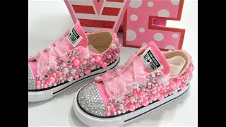 HOW TO EMBELLISH CONVERSE USING FLATBACK RHINESTONES AND PEARLS DIY TUTORIAL [upl. by Jillian]