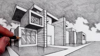 How to Draw in 2Point Perspective Modern House [upl. by Naud]