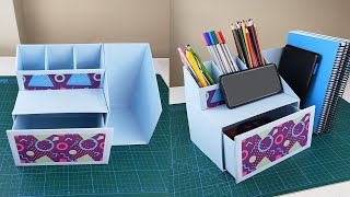 How to Make Desktop Organizer from Shoebox  DIY Desktop Organizer [upl. by Martsen764]