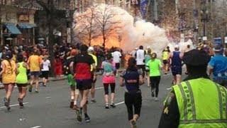 Boston Marathon Explosions Video Two Bombs Near Finish Line [upl. by Nej]