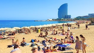 BARCELONA BEACH WALK along Barceloneta Beach Promenade  Spain [upl. by Nierman]