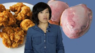 Emmy Tries Bull TESTICLES For The 1st Time  Rocky Mountain Oyster Recipe amp Taste Test [upl. by Eiznik670]