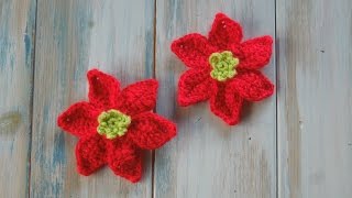 crochet How To Crochet a Mini Poinsettia  Yarn Scrap Friday [upl. by Tiler]