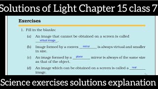 Solutions of Light Chapter 15 class 7 science exercise solutions explanation [upl. by Sitsuj593]