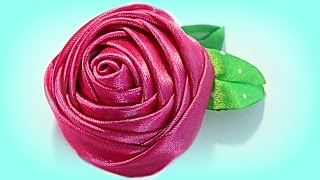 Cómo hacer una rosa con cinta How to make a ribbon rose [upl. by Haraf496]