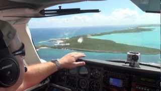 Cessna 310 Flying in the Bahamas Landing at Staniel Cay Farmers Cay [upl. by Latouche]