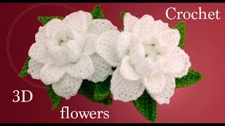 Como hacer flores gardenias 3D con hojas a Crochet tejido tallermanualperu [upl. by Henn228]