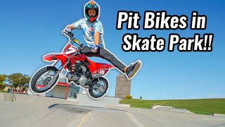 Riding Pit Bikes in Skate Park [upl. by Ligriv]